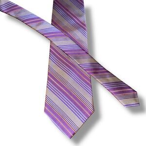 Dion 1967 Neckwear Purple & Gray Striped 100% Silk Handmade in Canada Neck Tie